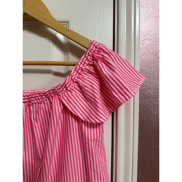 Vineyard Vines oxford stripe off shoulder top‎ bright coral size Small - Picture 2 of 5